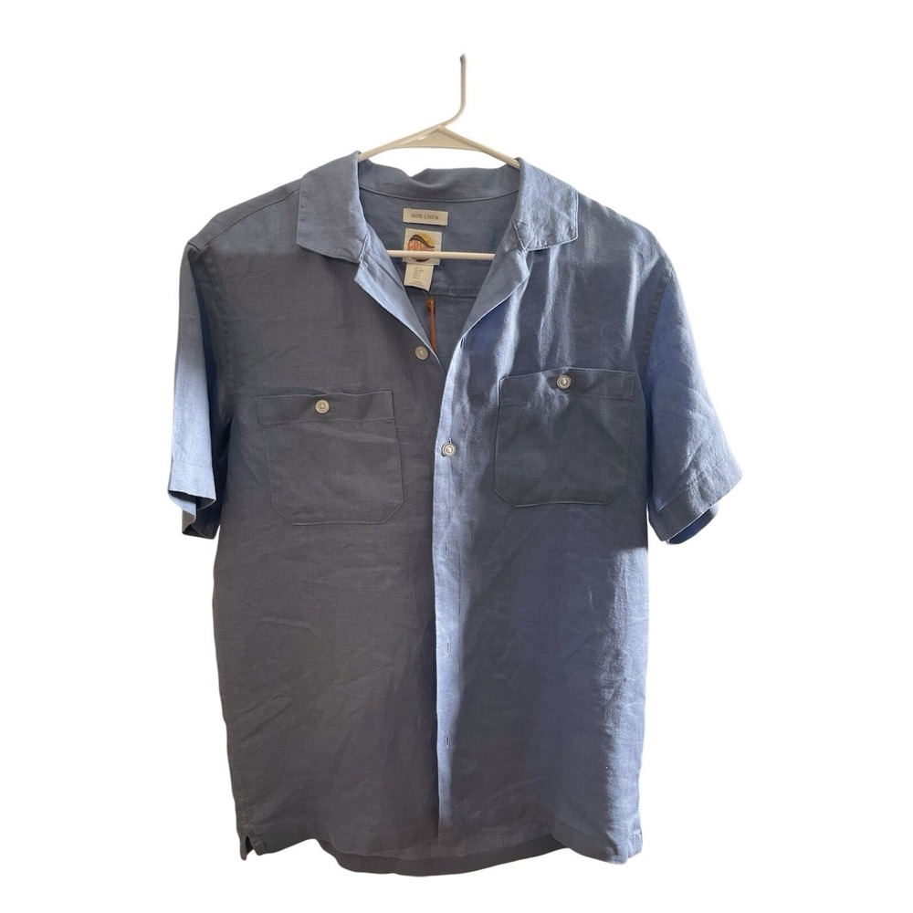 C&C California Mens 100% Euro Linen Mediterranean Short Sleeve Shirt Blue Small